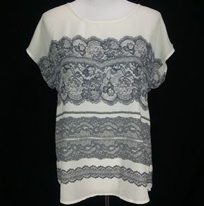 41 Hawthorn Top Blouse Cream Grey Short Sleeve